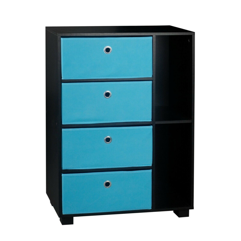 (Light Blue, Black) 6 Section Wooden Bookcase Living Room Drawers