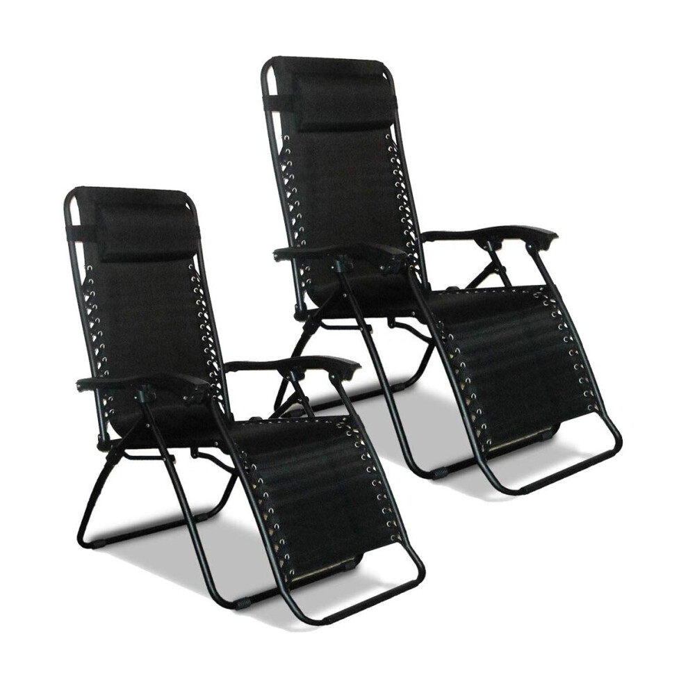 Set of 2 Folding Recliner Cushioned Textoline Beach Chair Sun lounger Bed For Garden And Outdoor Camping by Crystals (Set of 2 Chairs)