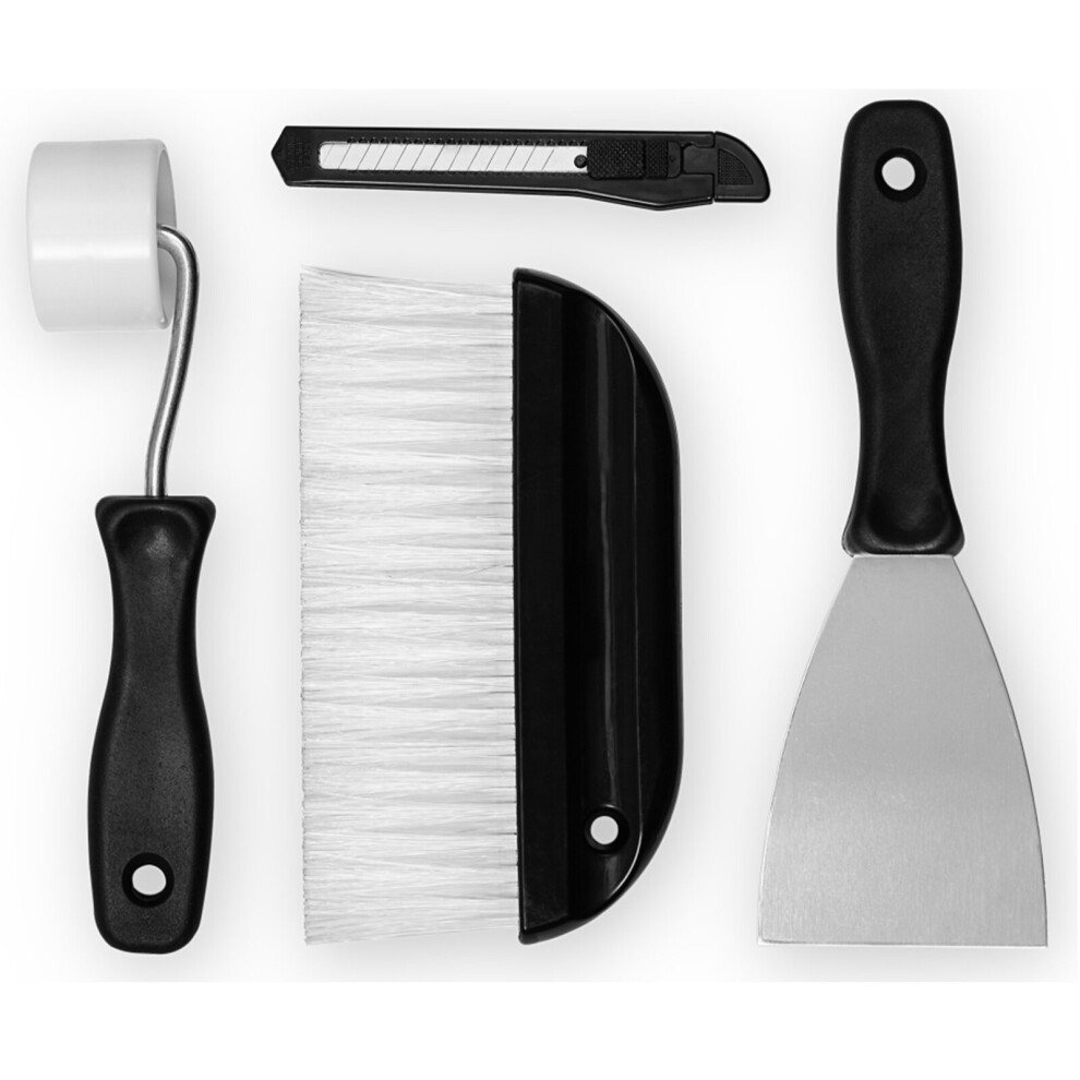 Gr8 Home Iww 4Pc Wallpaper Hanging Tool Kit Decorating Set Smoothing Brush Scraper Roller