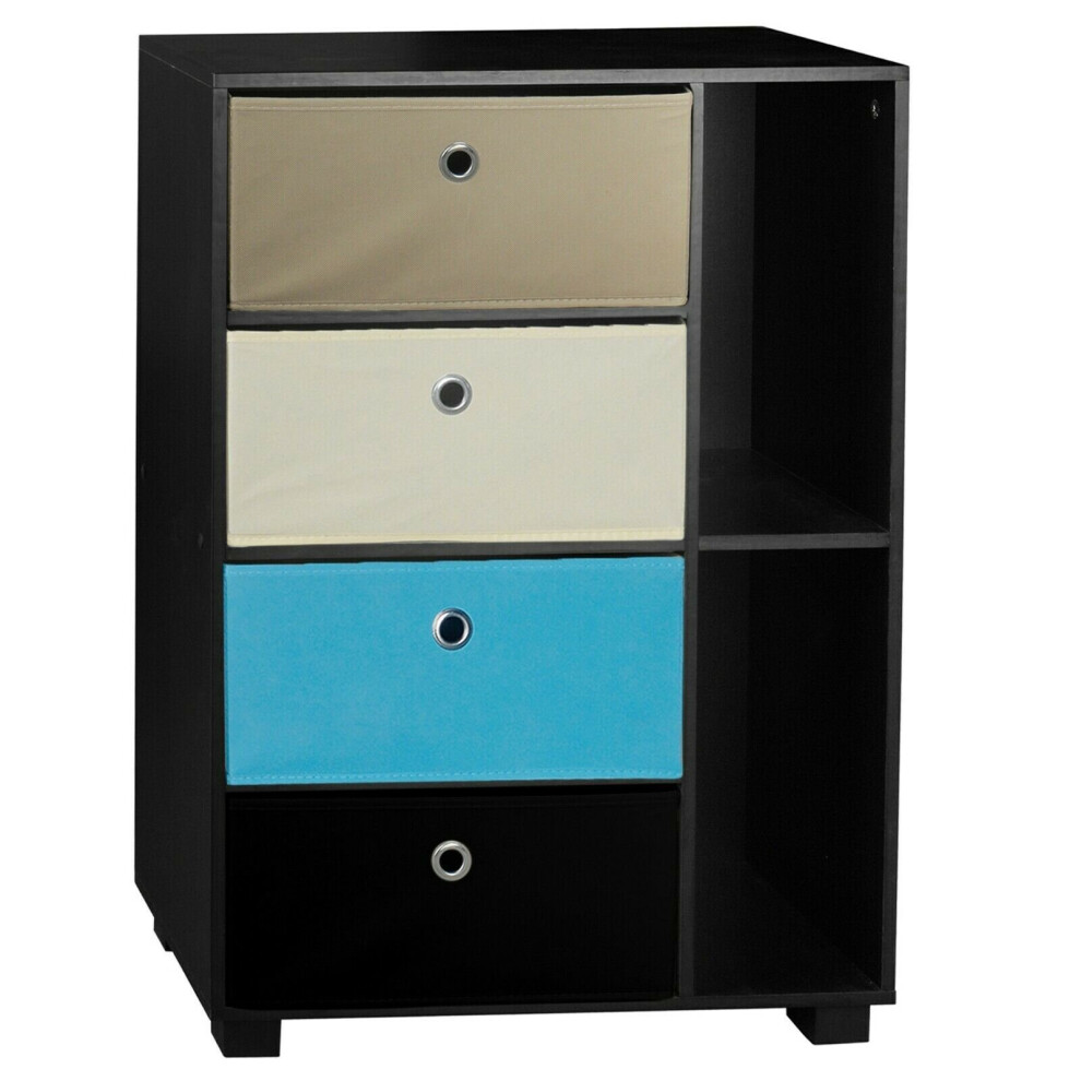 (Black+Blue, Black) 6 Section Wooden Bookcase Living Room Drawers