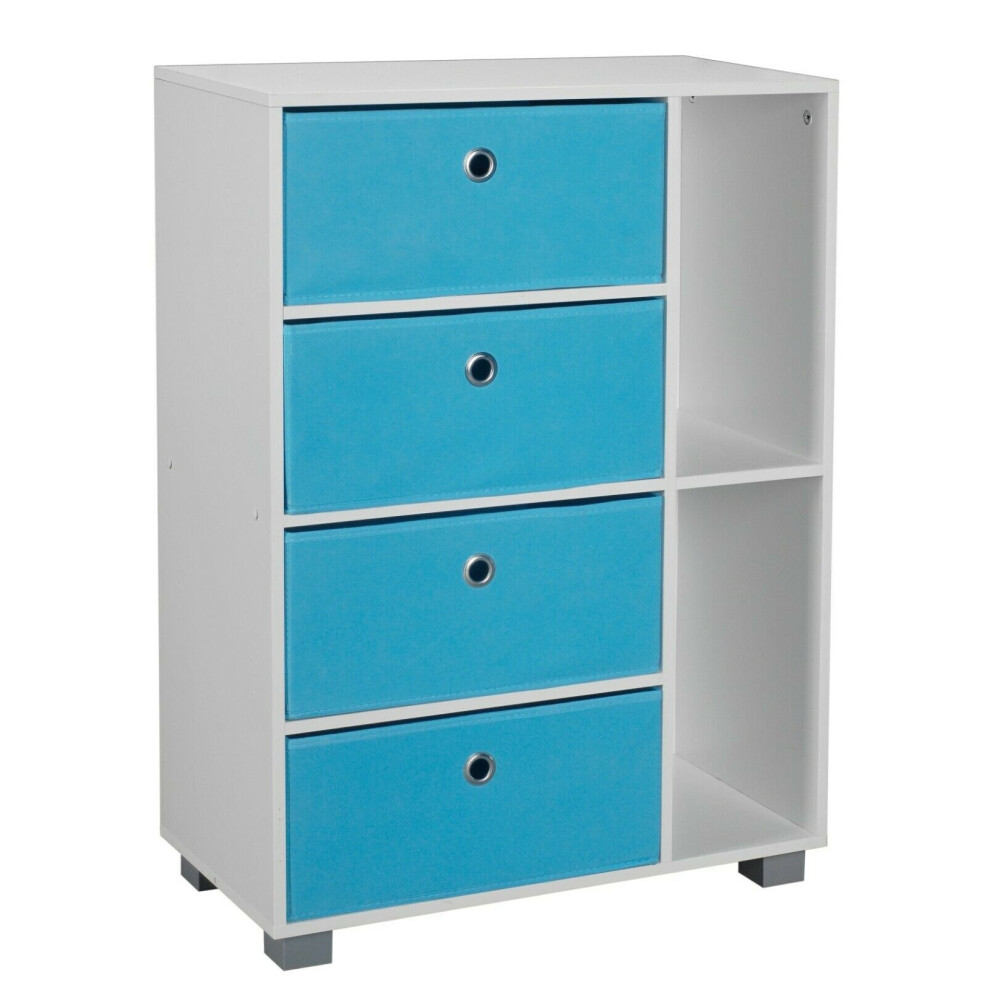 (Light Blue, White) 6 Section Wooden Bookcase Living Room Drawers