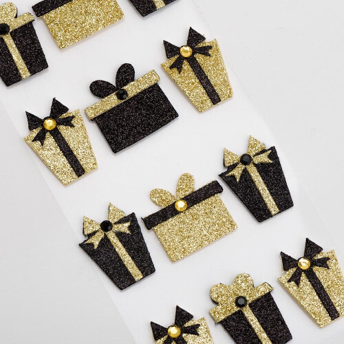 (Black/Gold Glitter Presents - 12 Pack) Handcrafted Christmas Decorations Card Making