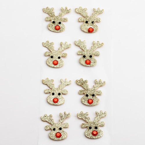 (Glitter Mini Reindeer Face - 8 Pack) Handcrafted Christmas Decorations Card Making