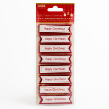 (Red Happy Christmas Panels - 8 Pack) Handcrafted Christmas Decorations Card Making