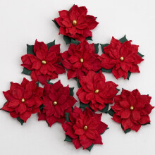 (Red Small Poinsettias - 9 Pack) Handcrafted Christmas Decorations Card Making