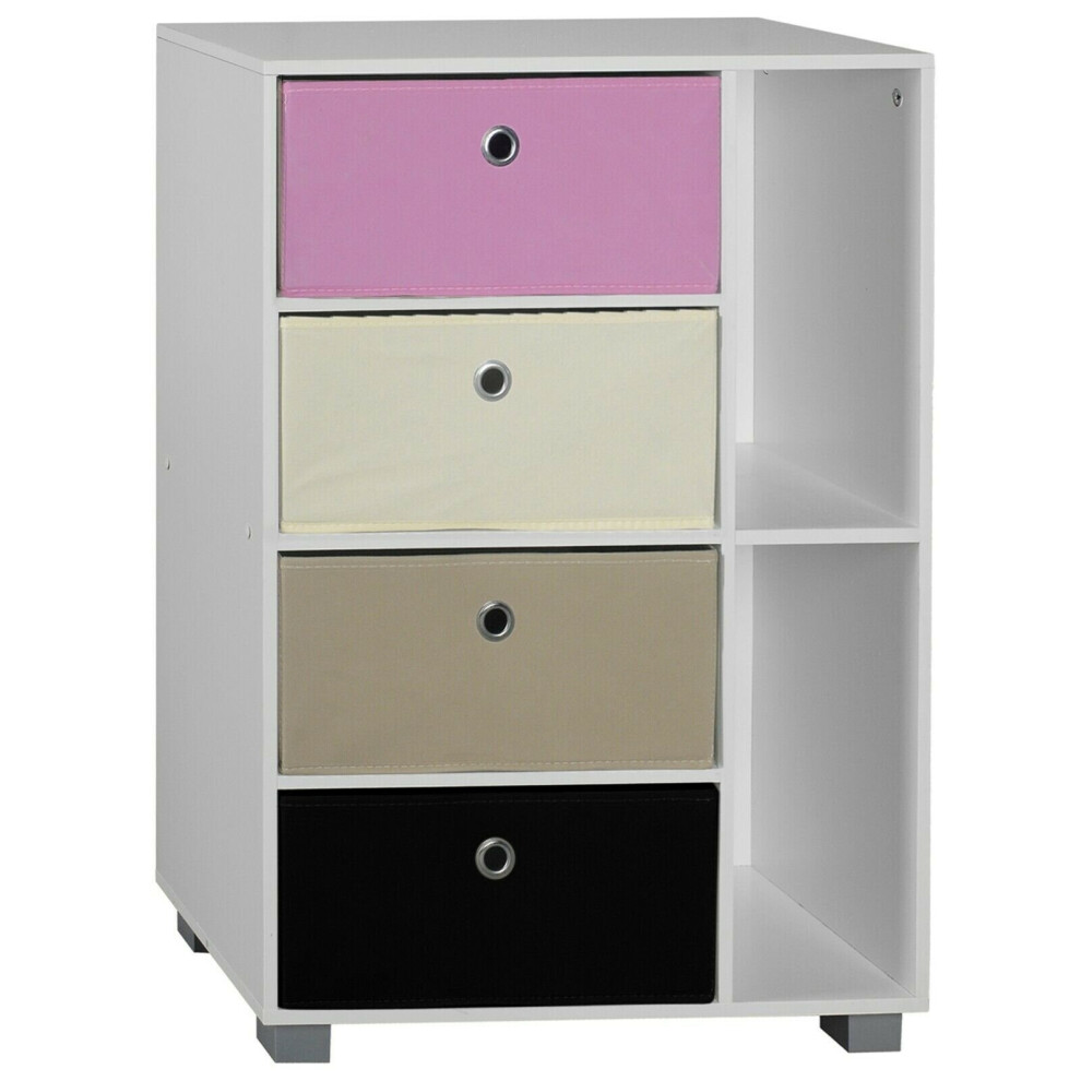 (Black+Pink, White) 6 Section Wooden Bookcase Living Room Drawers