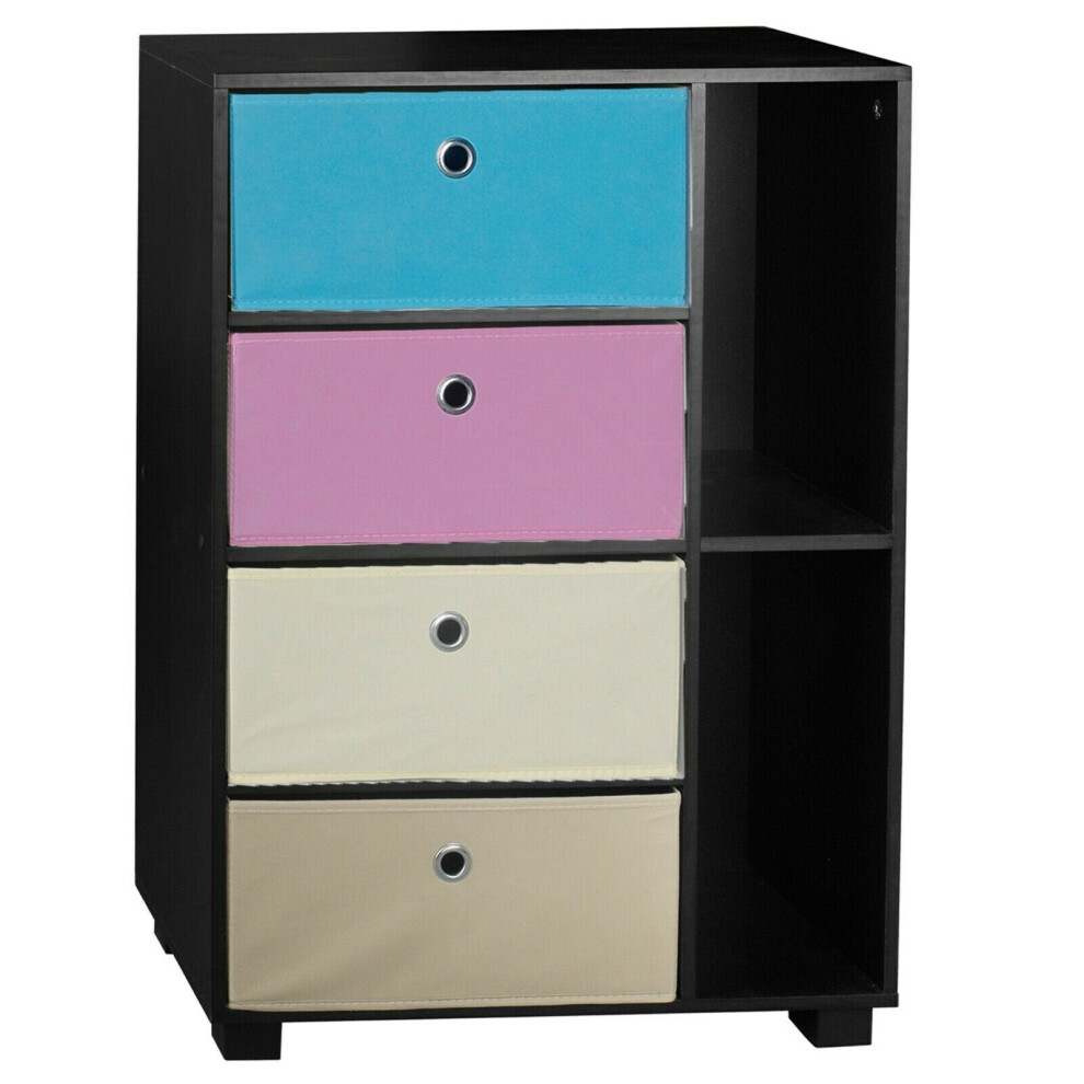 (Blue+Pink, Black) 6 Section Wooden Bookcase Living Room Drawers