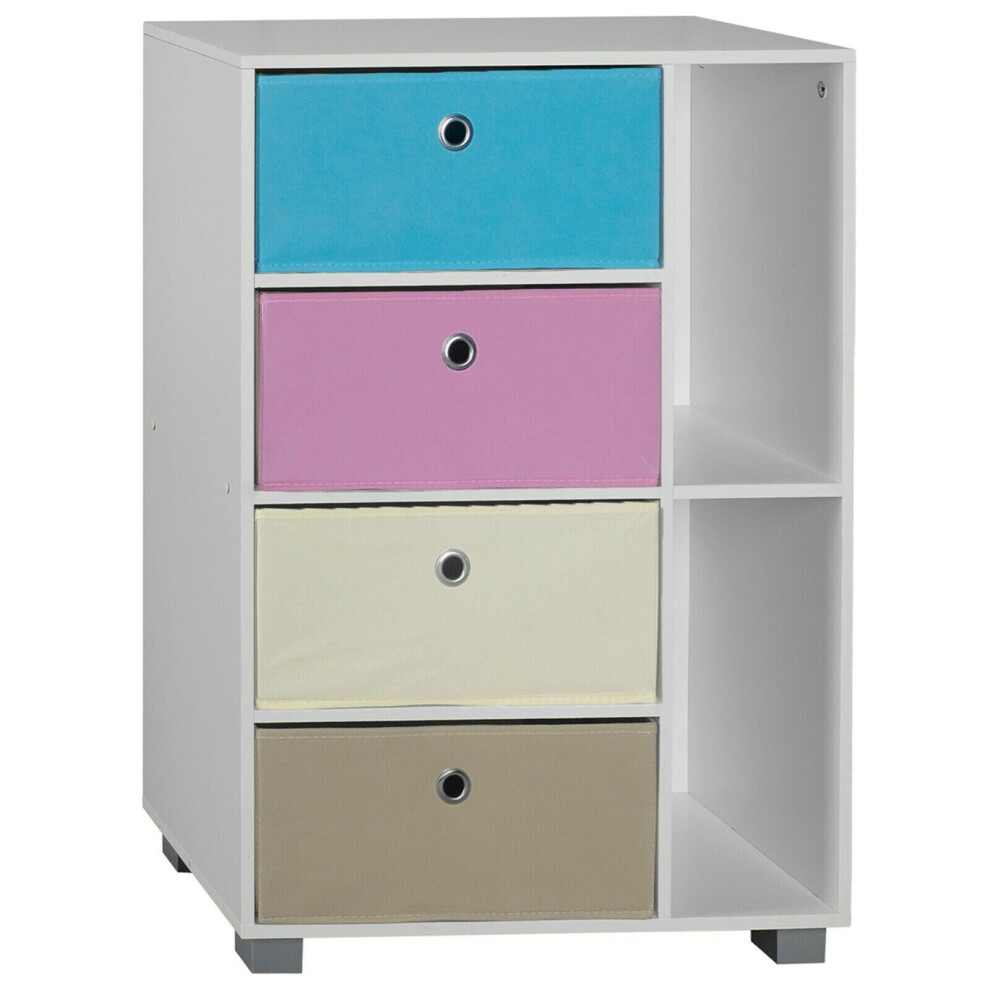 (Blue+Pink, White) 6 Section Wooden Bookcase Living Room Drawers