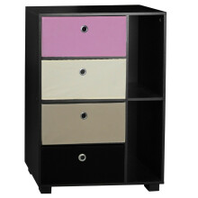 (Black+Pink, Black) 6 Section Wooden Bookcase Living Room Drawers