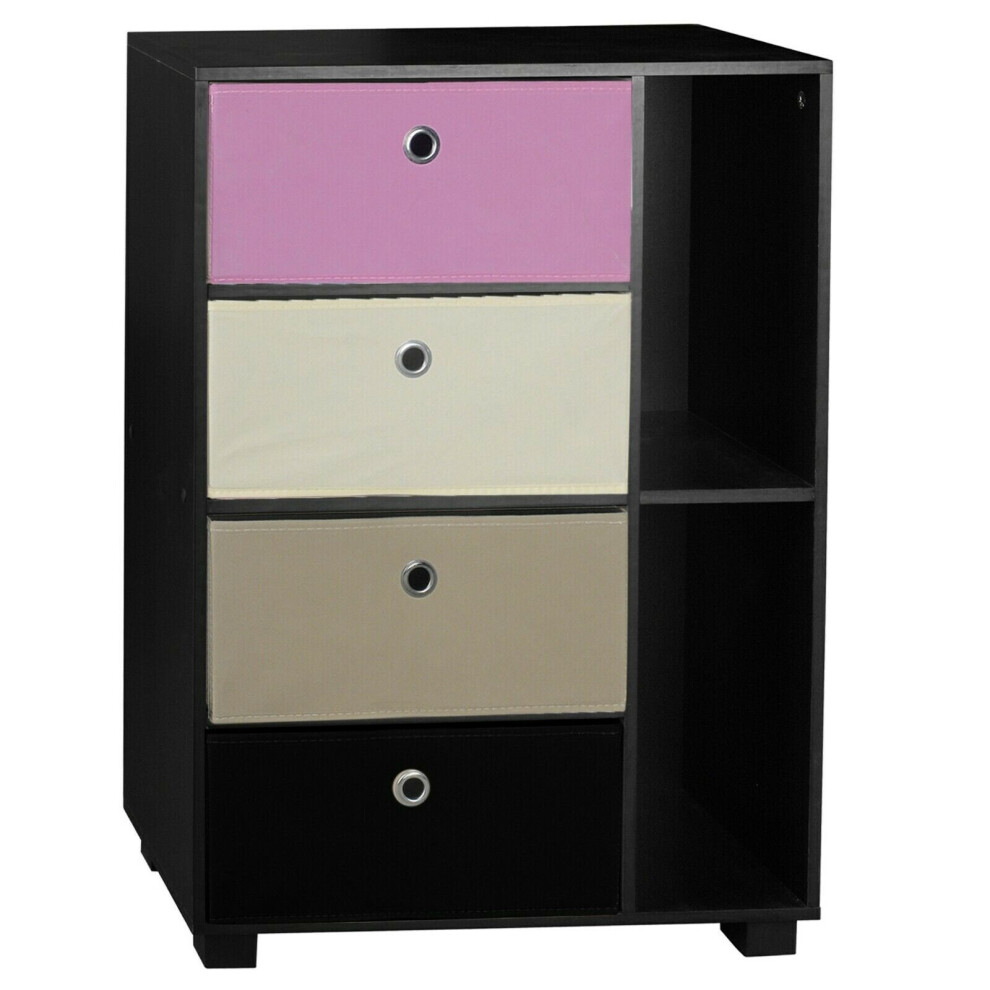 Urbn Living (Black+Pink, Black) 6 Section Wooden Bookcase Living Room Drawers