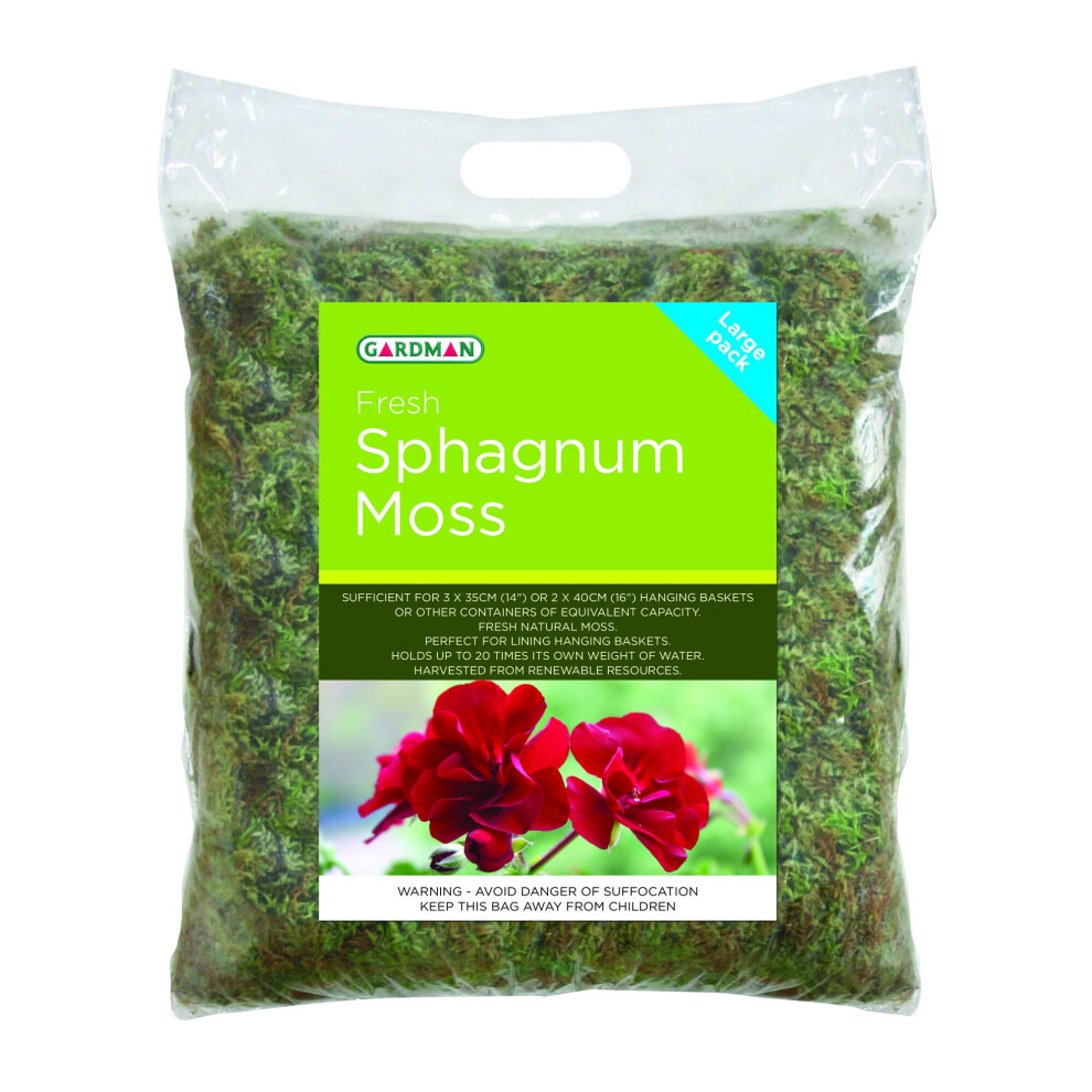 Gardman Fresh Sphagnum Moss - Long-Lasting Hanging Basket Liner, Weed-Free, Holds Up To 20X Its Weight In Water, Renewable Resource