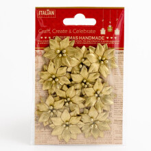(Metallic Gold Poinsettias - 10 Pack) Handcrafted Christmas Decorations Card Making