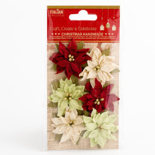 (Medium Mixed Poinsettias - 6 Pack) Handcrafted Christmas Decorations Card Making