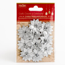 (Metallic Silver Poinsettias - 10 Pack) Handcrafted Christmas Decorations Card Making