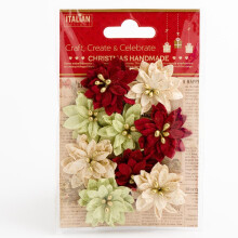 (Small Mixed Poinsettias - 9 Pack) Handcrafted Christmas Decorations Card Making