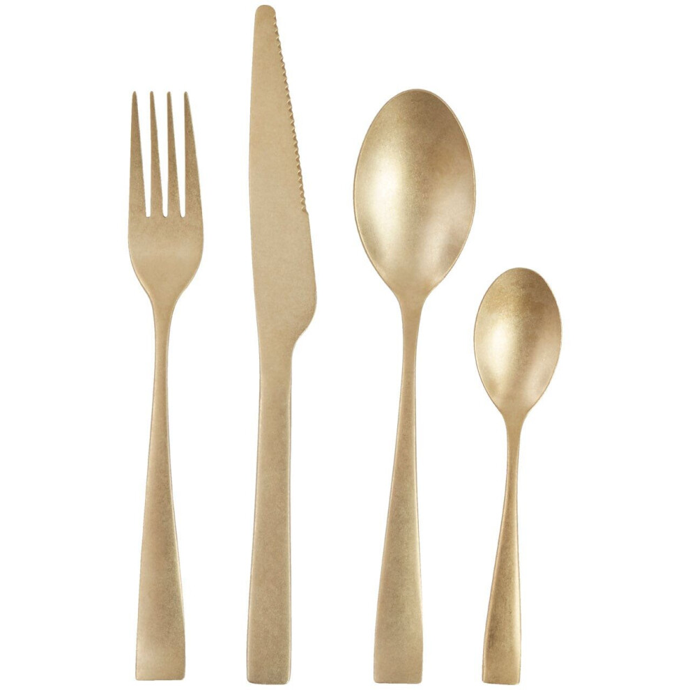 Premier Housewares 16Pc Cutlery Set, Elegant Matte Cutlery Set, Modern Stainless Steel Cutlery Set With Straight Handles Gold