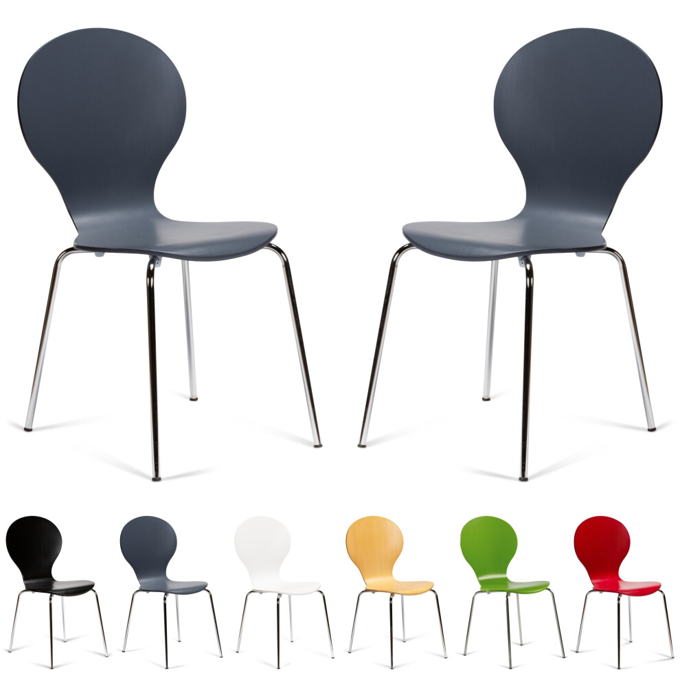 (Slate Grey) 2 Keeler Style Kimberley Chrome Metal Bentwood Stacking Dining Chairs Kitchen Café Bistro Style