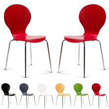 (Red) 2 Keeler Style Kimberley Chrome Metal Bentwood Stacking Dining Chairs Kitchen Café Bistro Style