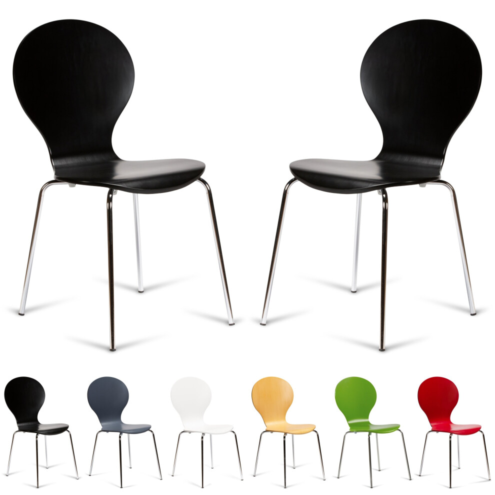 (Black) 2 Keeler Style Kimberley Chrome Metal Bentwood Stacking Dining Chairs Kitchen Café Bistro Style