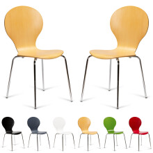 (Natural) 2 Keeler Style Kimberley Chrome Metal Bentwood Stacking Dining Chairs Kitchen Café Bistro Style