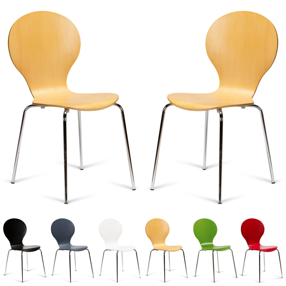 (Natural) 2 Keeler Style Kimberley Chrome Metal Bentwood Stacking Dining Chairs Kitchen Café Bistro Style-image-OPC-P8DXNRQ-NEW