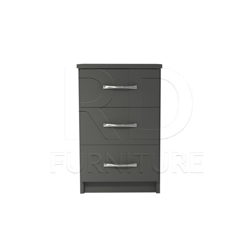 Ready assembled Classic 3 Drawer Bedside Grey