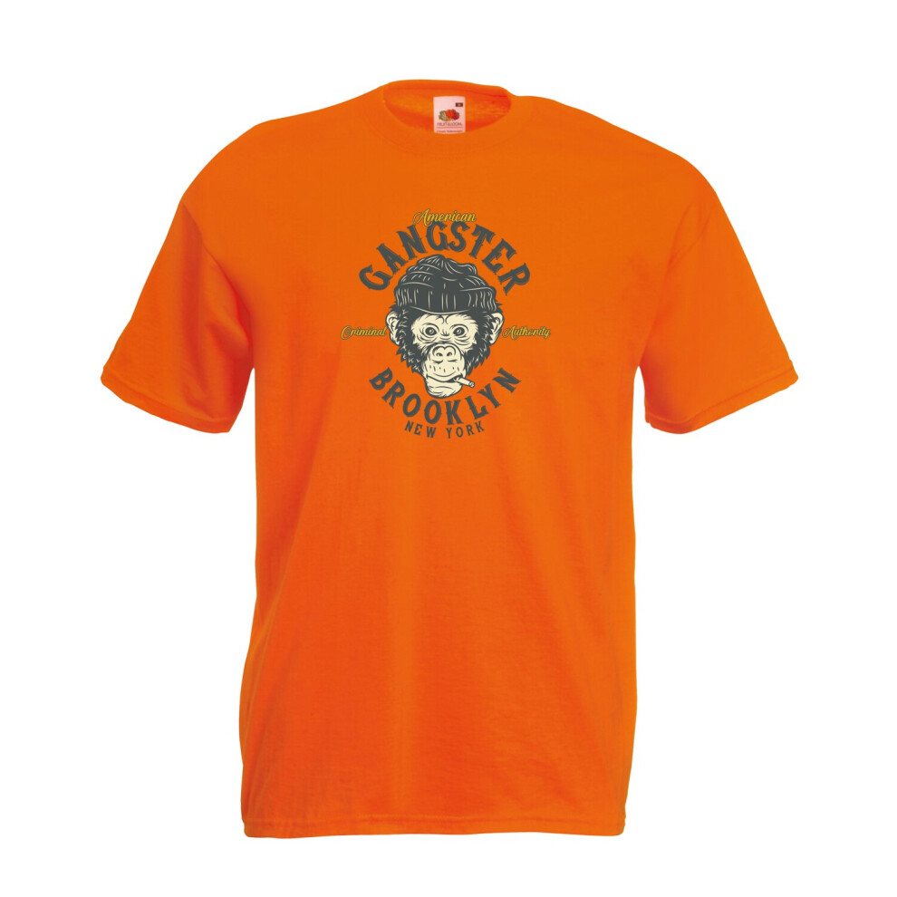 (Orange, XL) American Gangster Rebel Monkey, Ape, Chimp Graphic High Quality T-Shirt, Tee, Men's, Unisex