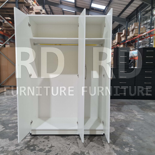 RD Furniture Ready assembled 3 Pcs Classic 3 Door Mirrored Wardrobe, Chest And Bedside Set White 2