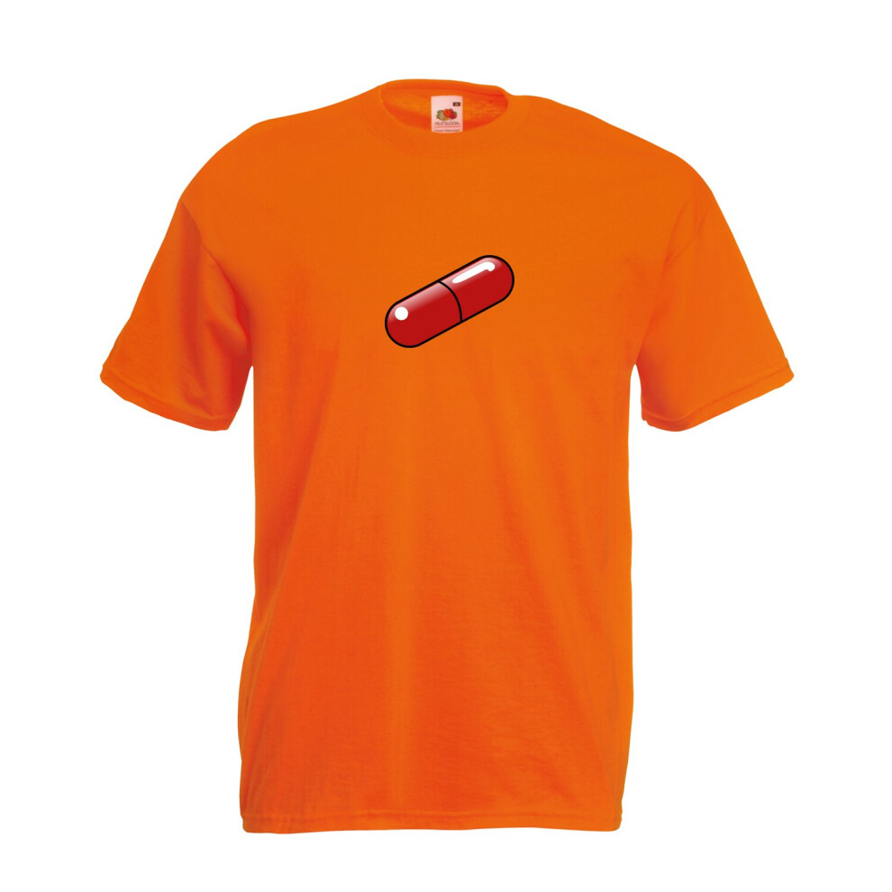 (Orange, L) Red Pill Inspired By The Matrix Graphic High Quality T-Shirt, Tee, Men's, Unisex