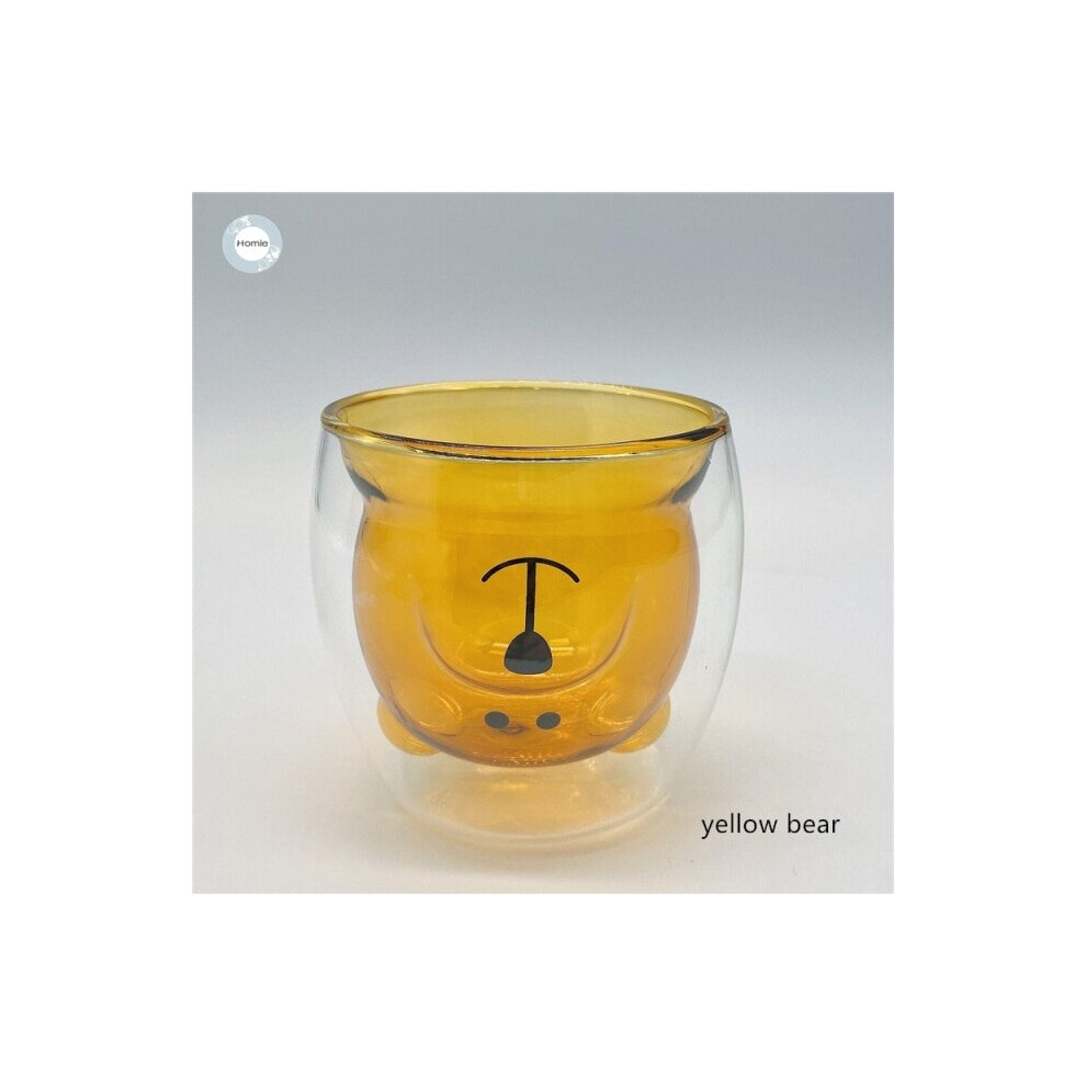 (yellow bear, China) Homies Glass mug 3D 2-tier Lovely  Bear Innovative Beer Glasses Heat-resistant Double Wall Coffee Cup Milk Juice Christmas mug-image-OPC-P8DYD92-NEW