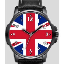 Union Jack Flag Wrist Watch - Unique Unisex Style, Faux Leather Band, Black Bezel, Miyota Quartz, UK Designed