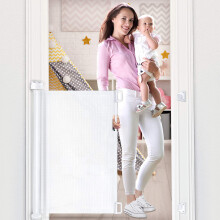Mesh Retractable Gate for Babies, Extra Wide Safety Baby Gate 85cm Tall, Extends to 140cm Wide, Mesh Flexible Safety Gate for