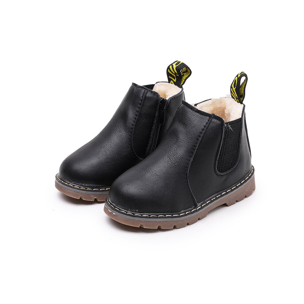 (Black Plus Velvet, 29) Children Boys Girls Solid Color Ankle Boots Fashion Short Boots Classic Leather Boots