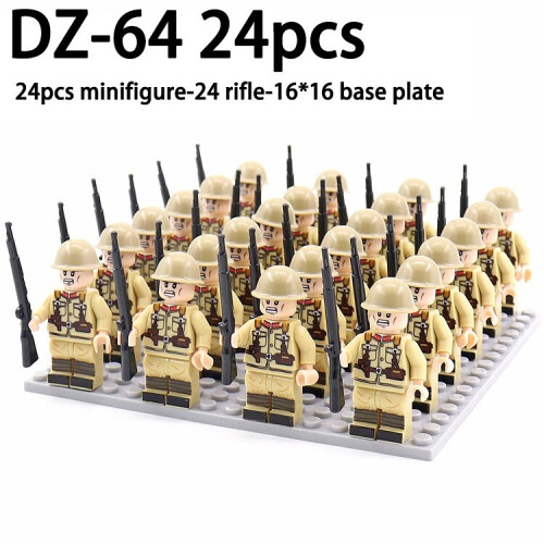 (DZ64 24pcs) 24pcs Minifigures Military Building Blocks WW2 Rifle