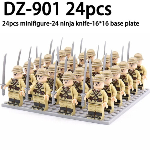 (DZ901 24pcs) 24pcs Minifigures Military Building Blocks WW2 Rifle