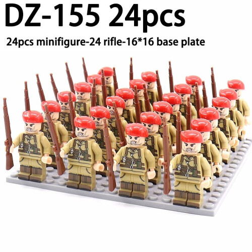 (DZ155 24pcs) 24pcs Minifigures Military Building Blocks WW2 Rifle