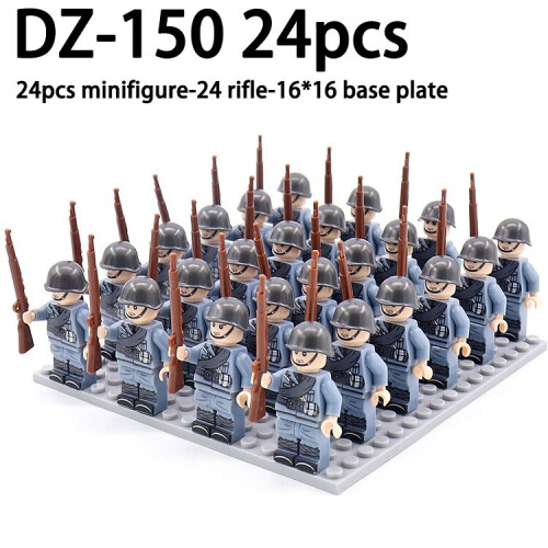 (DZ150 24pcs) 24pcs Minifigures Military Building Blocks WW2 Rifle