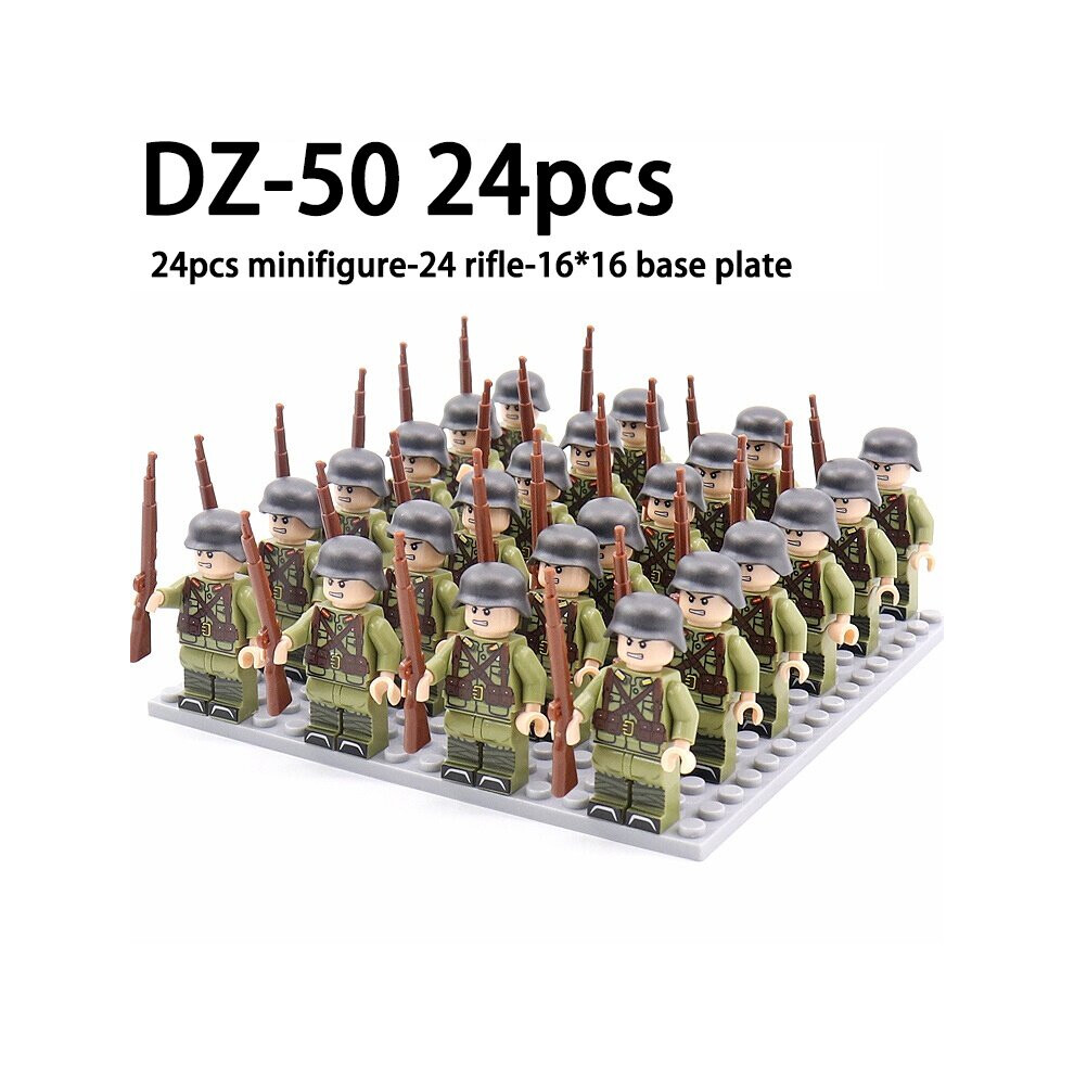 (DZ-DZ-50 24pcs) Military Building Blocks Minifigures 24pcs Assembling Rifle Models Eight-nation Phalanx Accessories Military Games Collections Puzzle