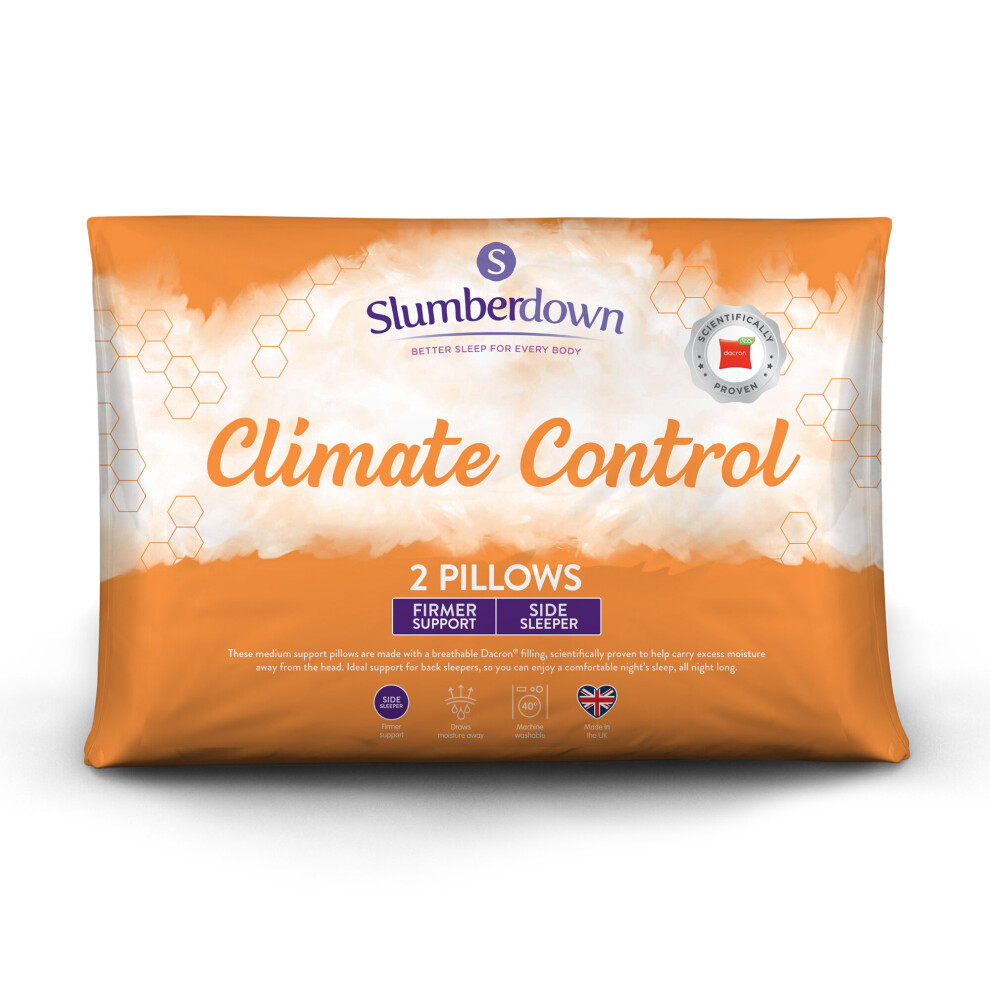 (Firm Pillow, 2 Pack) Slumberdown Climate Control Pillow UK Made