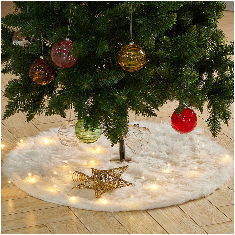 (122cm) Christmas Tree Snow Plush Skirt Base Floor Mat Cover Faux Fur Decor Xmas