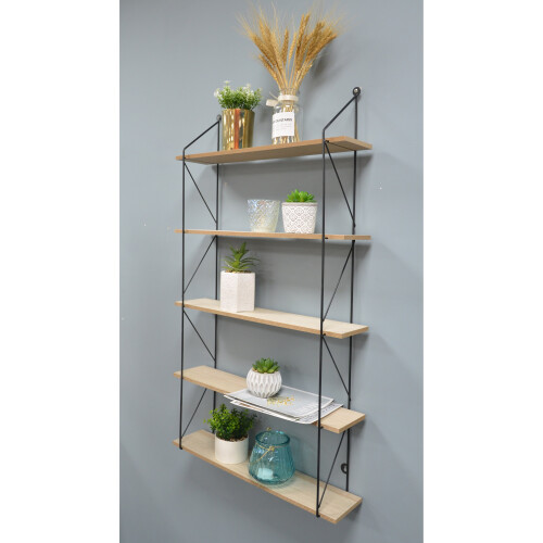 (0433 Black) 5 Tier Metal Wire Wall Floating Shelves Storage Shelf Living Room