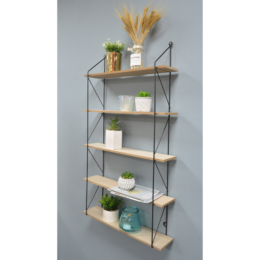 (0433 Black) 5 Tier Metal Wire Wall Floating Shelves Storage Shelf Living Room