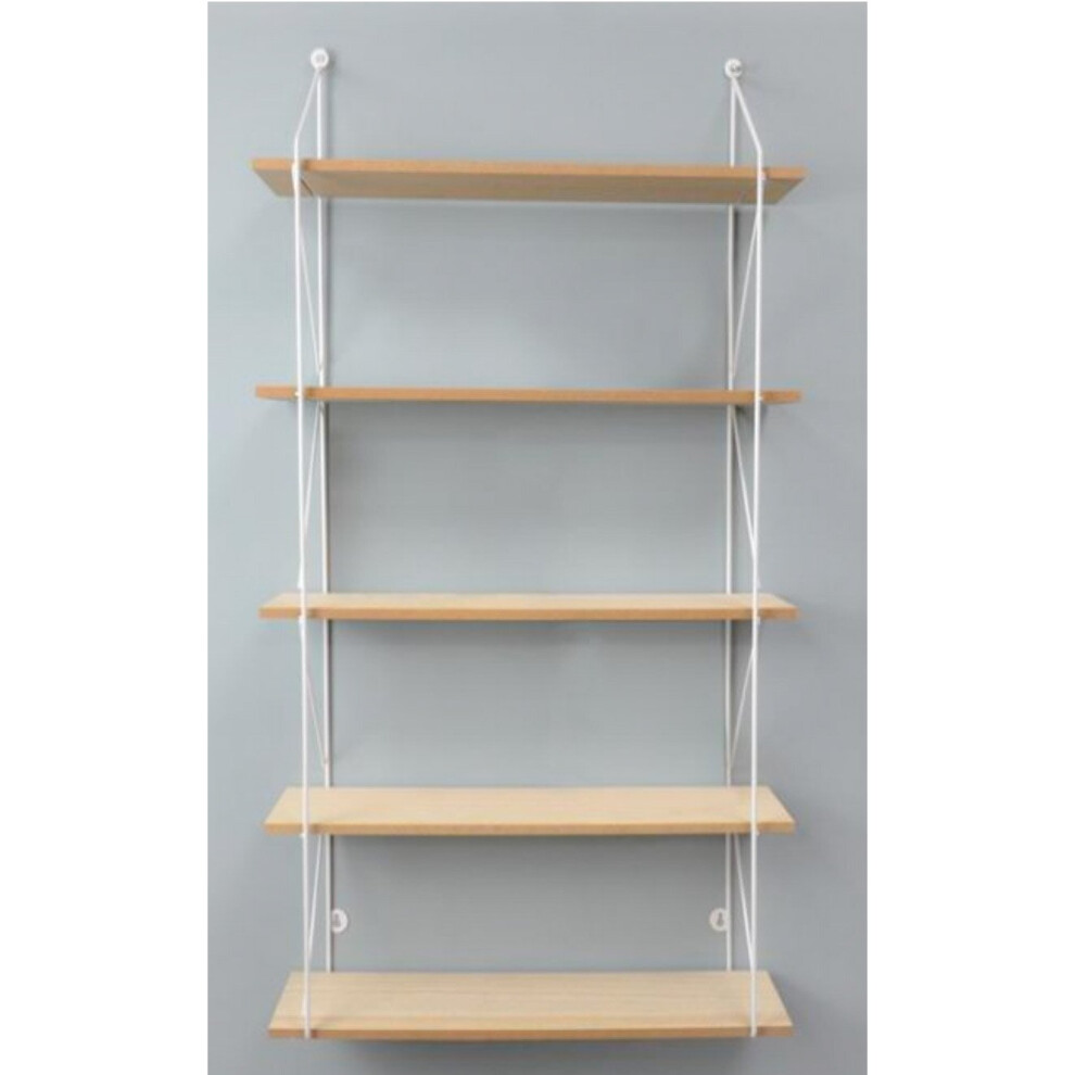 (0434 White) 5 Tier Metal Wire Wall Floating Shelves Storage Shelf Living Room