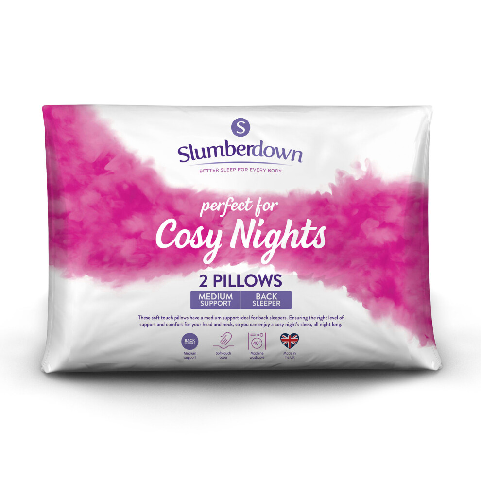 (Medium Pillow, 2 Pack) Slumberdown Cosy Nights Pillow UK Made