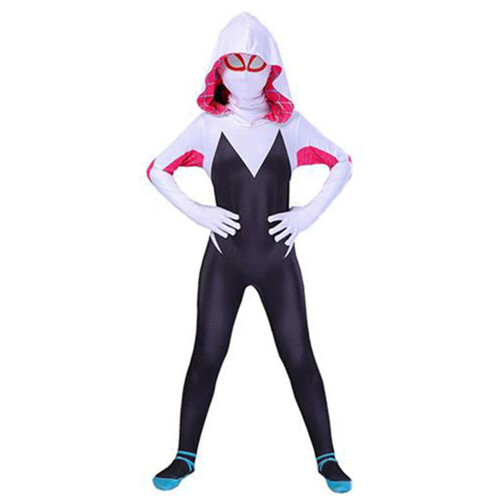 (4-5 Years) Kids Girls Spider Gwen Stacy Costume Spiderman Cosplay Jumpsuit Hoodie Bodysuit