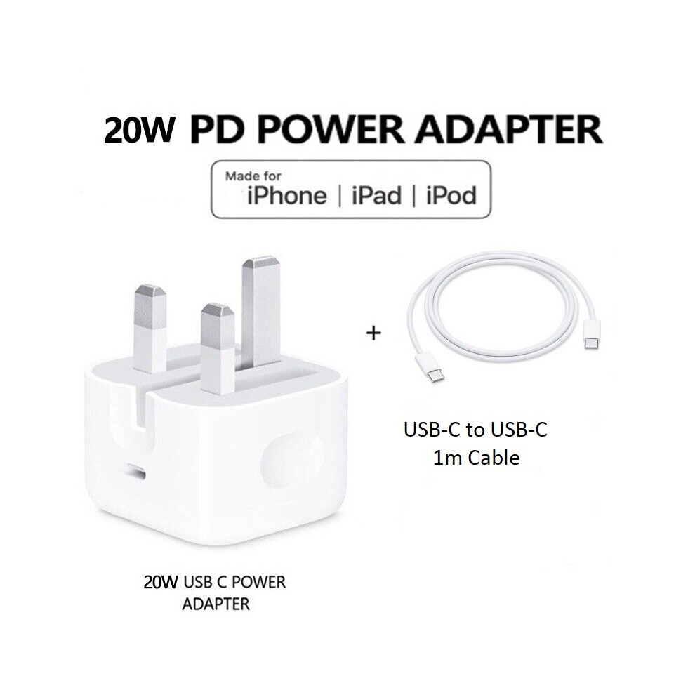Iphone Charger 20W Usb-C Adapter Wall Plug With 1M Usb C To Usb C Fast Charging Cable Both Ends