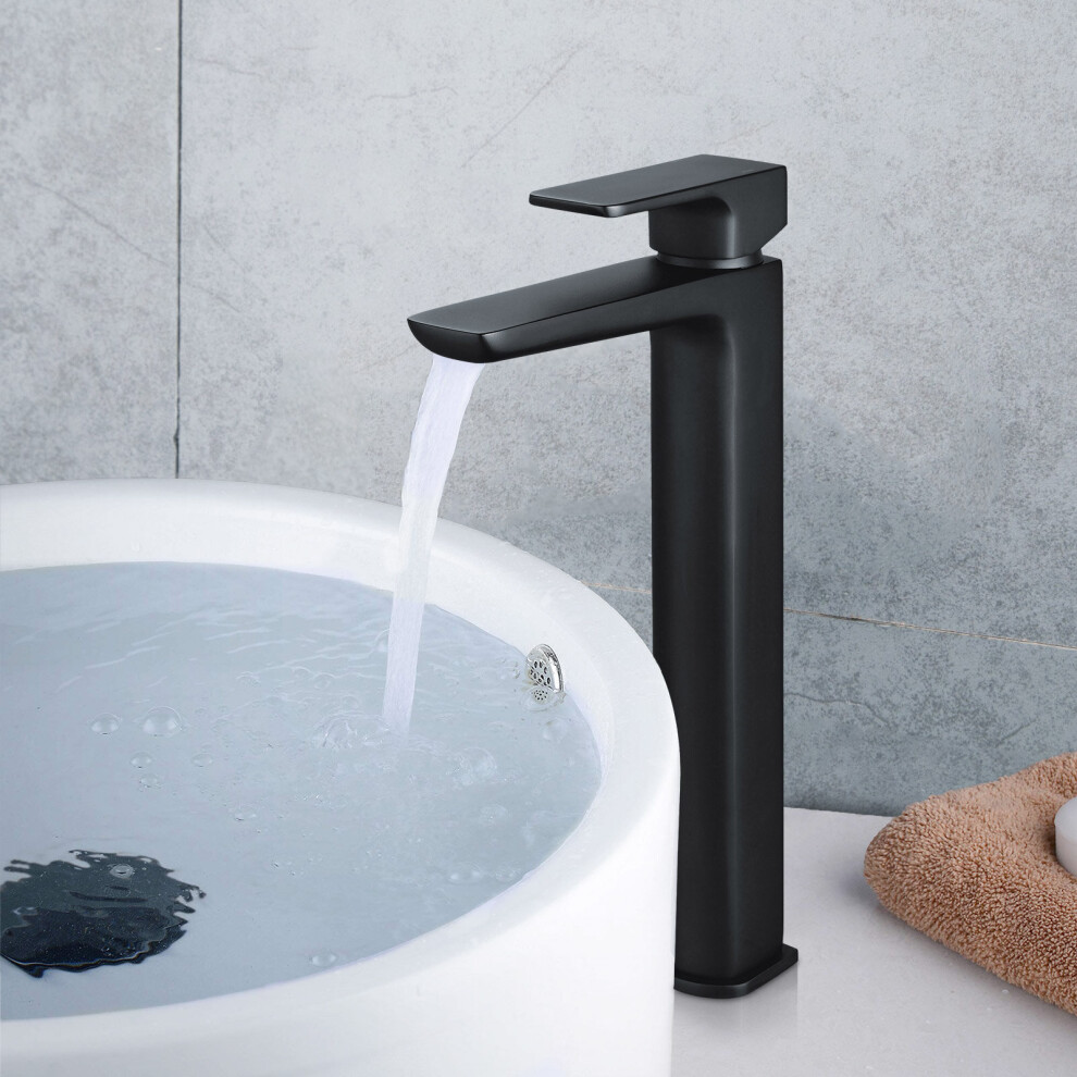 Keninton Bathroom Basin Mixer Tall Black Matt Tap 5060574212204