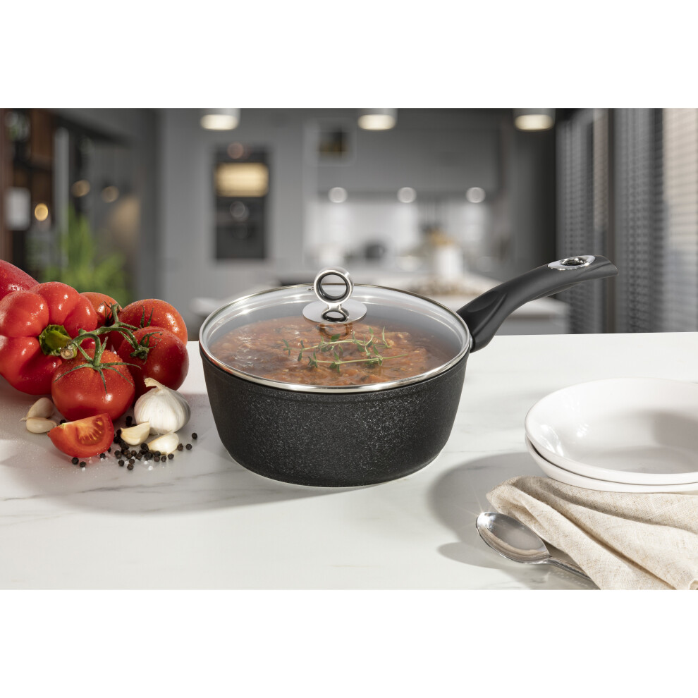 DAEWOO GLACE NOIR 20CM SAUCEPAN WITH GLASS LID