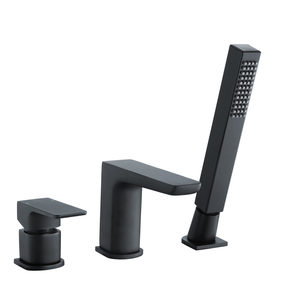 Designer Matte Black Bath Filler Taps With Shower Handset Mixer 5060574215205