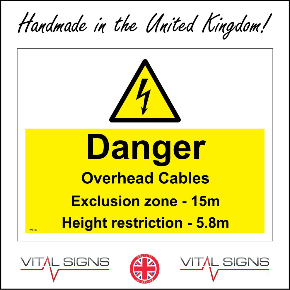 (200 x 150mm - 8 x 6, G - 10mm Extra Heavy Duty Foamex Foamboard) WT107 Danger Overhead Cables Exclusion Zone Height Sign Electrics Wire Bolt 600mm x-image-OPC-P8FCJZK-NEW